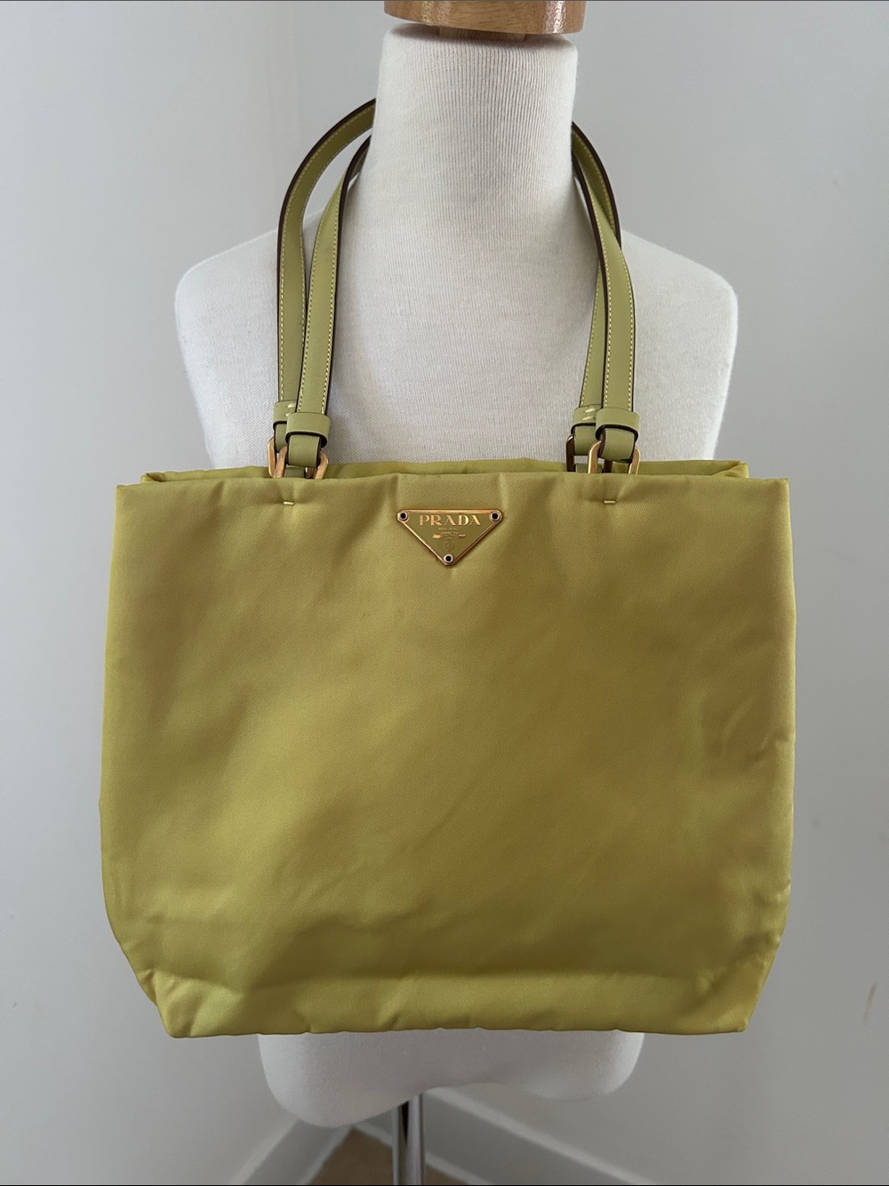 PRADA Nylon Tessuto Ochre City Tote With Leather Handles